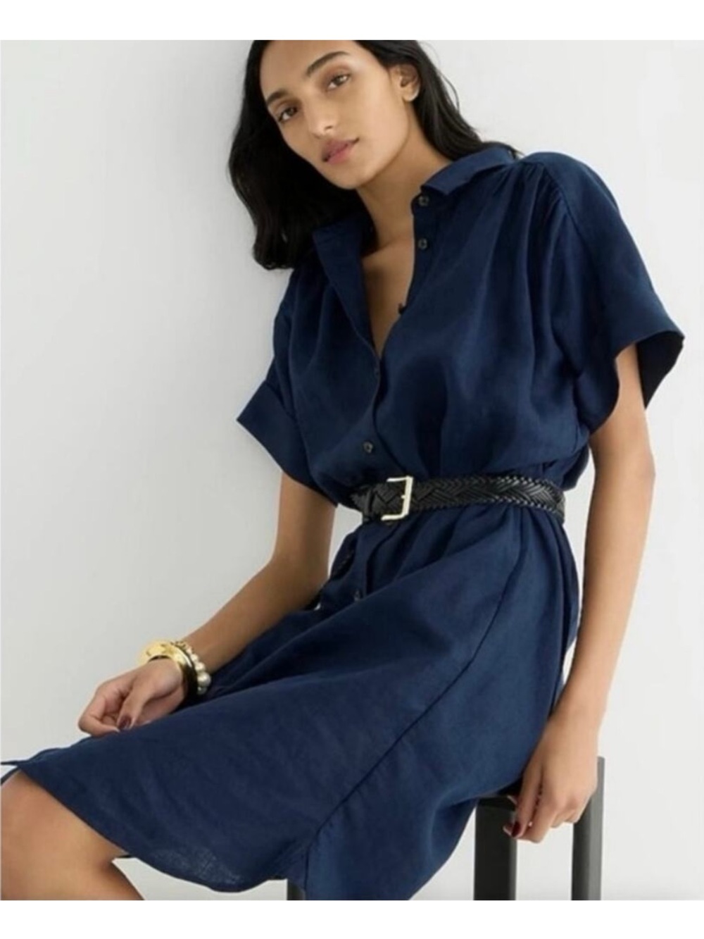 J.Crew Baird McNutt Irish linen tunic dress button down oversized navy xs